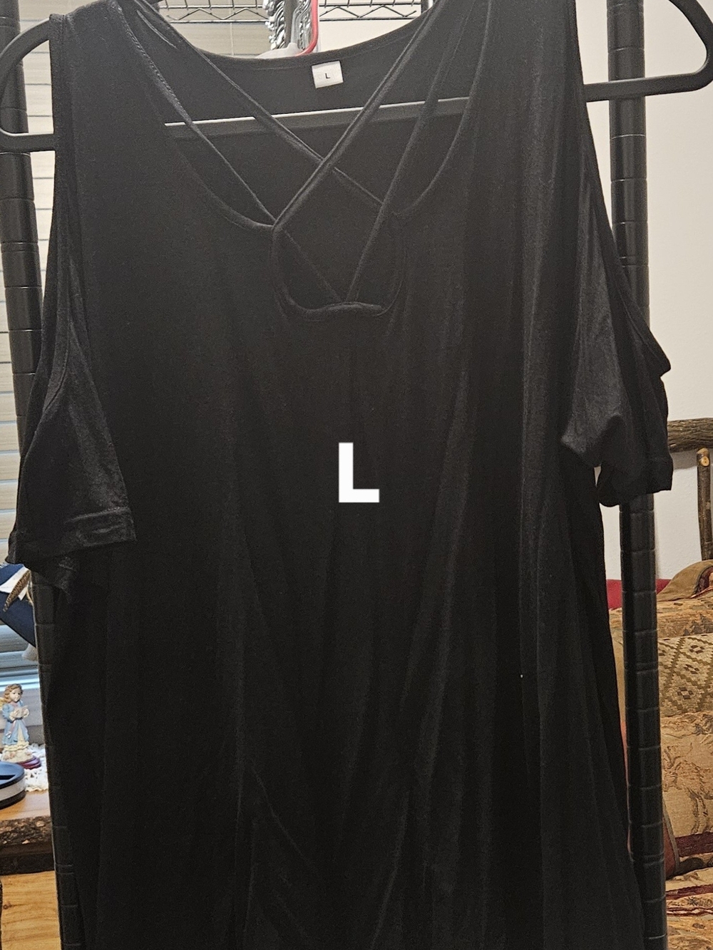 Black Cold-Shoulder Crisscross V-Neck Top